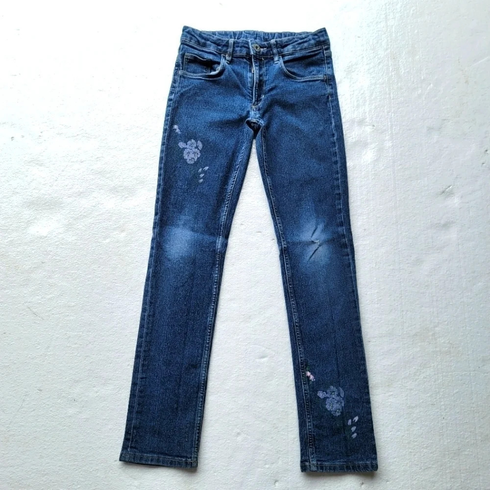 Denim & Denim Girls Adjustable Waist Floral Print Stretch Skinny Jeans Sz 8